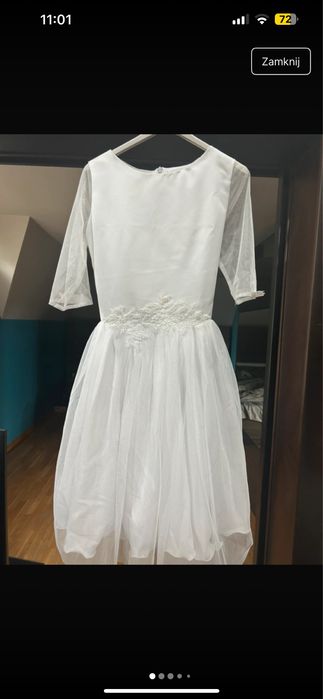 Sukienka wizytowa biała z dekoracyjnym motywem 158/164 cm BDB stan Tan