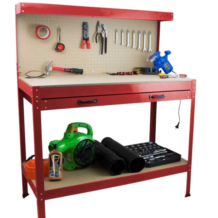 Stół warsztatowy z szufladą + haki 12x | 115x55 cm 100kg stabilny