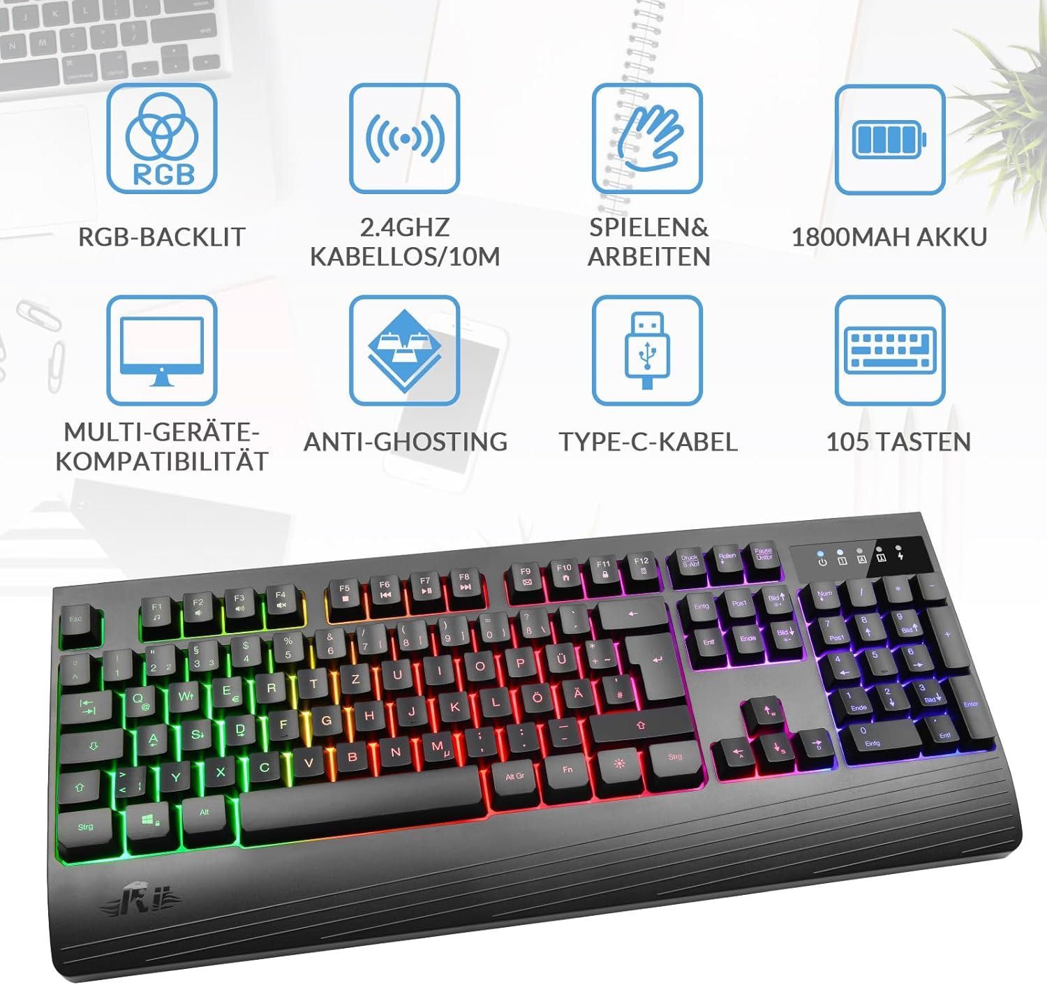 Bezprzewodowa podświetlana klawiatura Rii Gaming