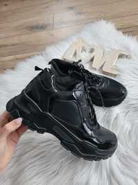 Czarne adidasy sneakersy na wyższej podeszwie 38