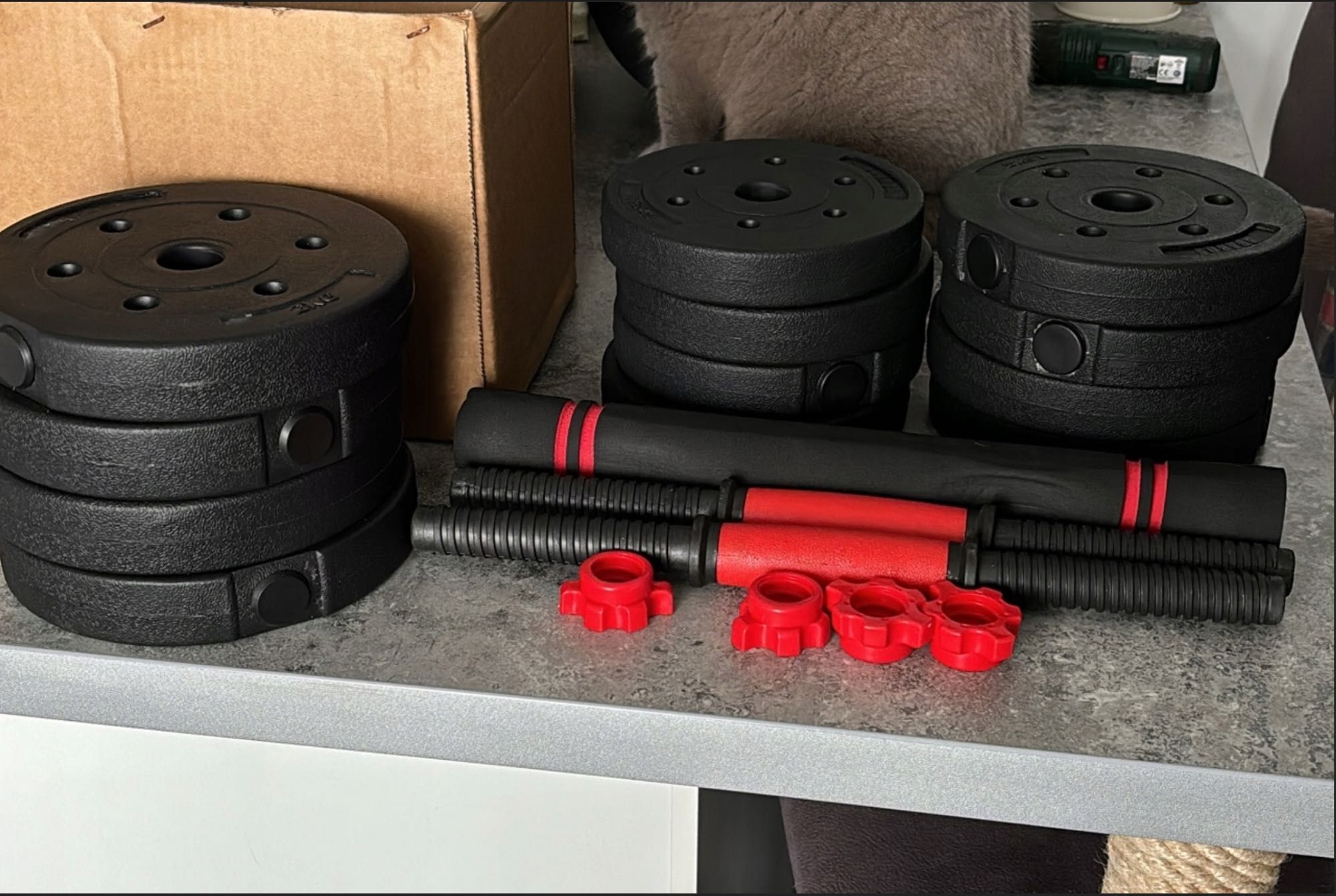 Hantle sztangielki zestaw hantli 2x10kg regulowane bitumiczne sztanga