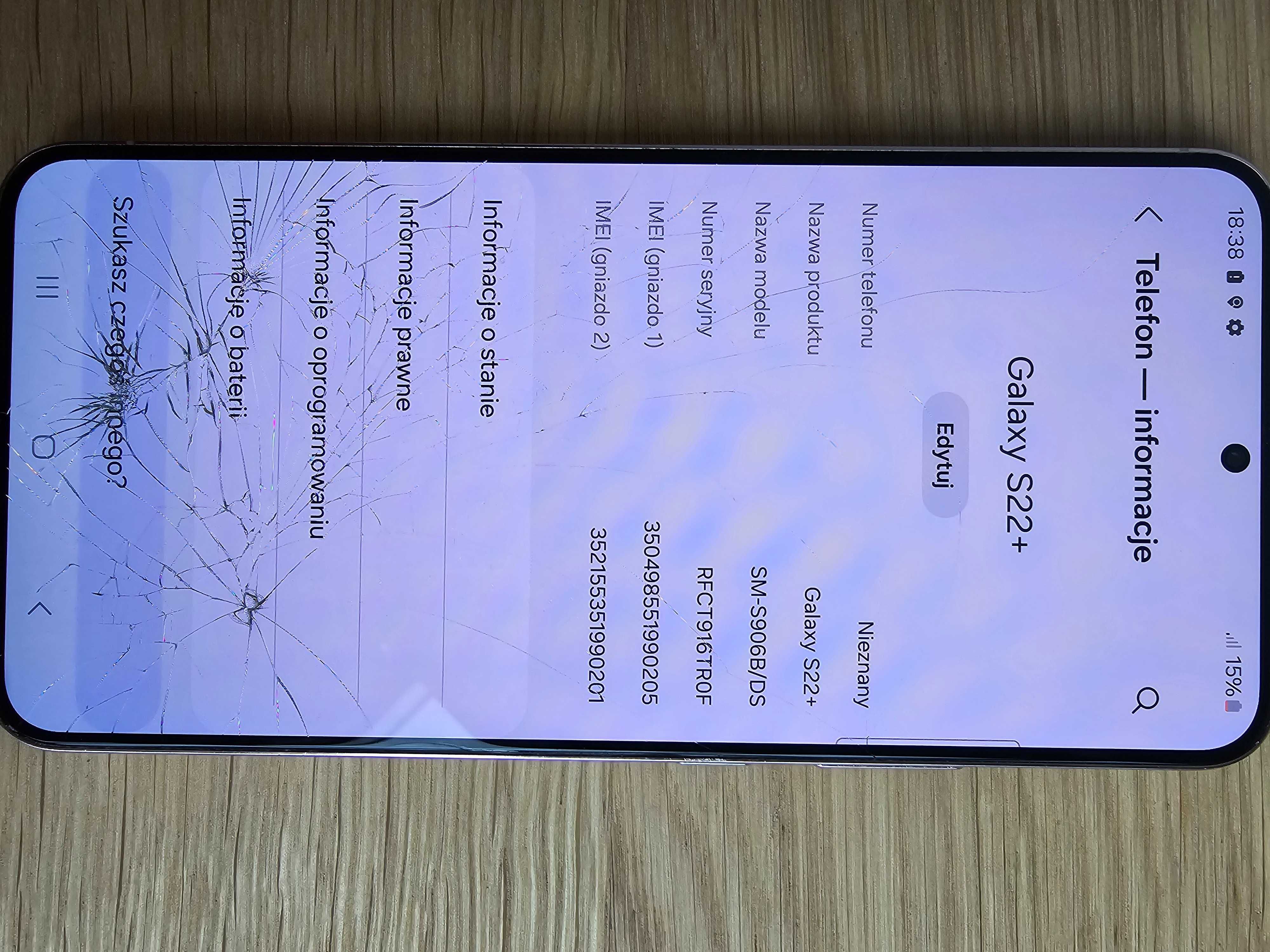 Telefon samsung galaxy s22plus z uszkodzonym ekranem
