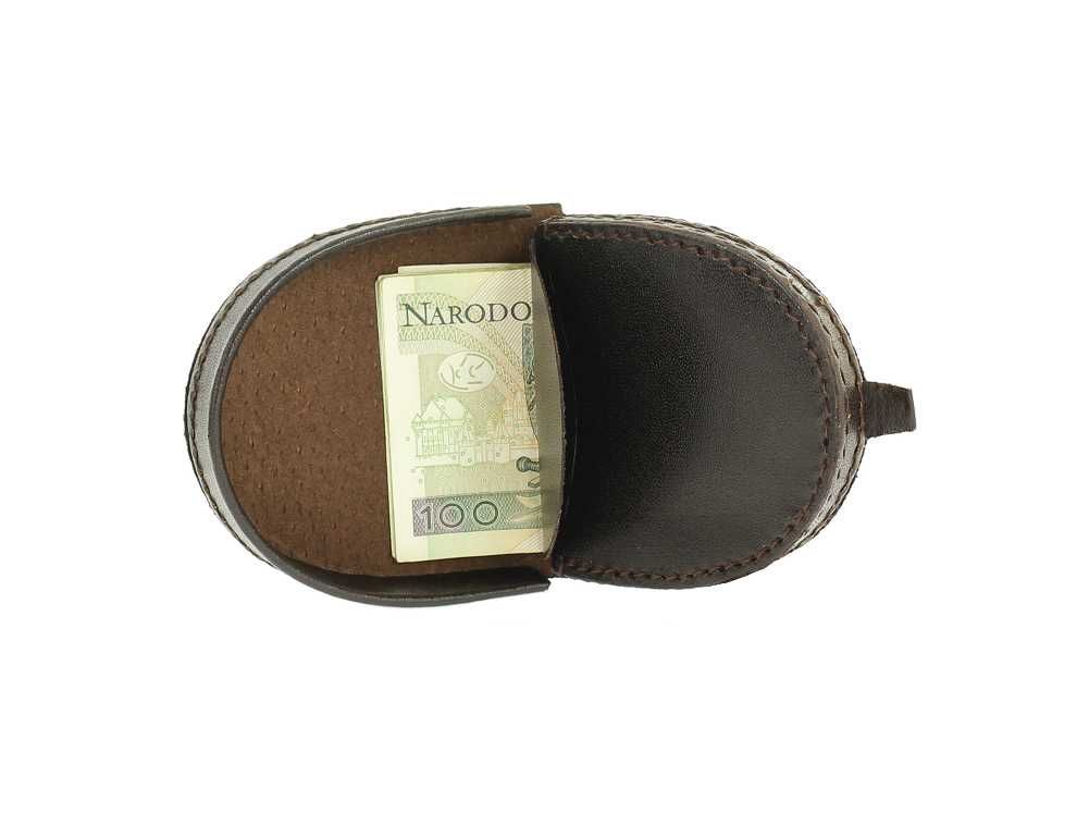 Podkówka cienki portfel skórzany na monety podkowa skóra czarny