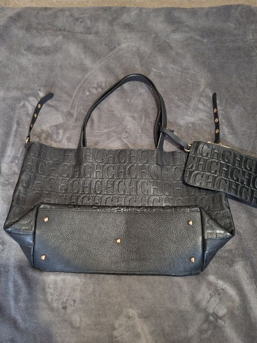 Torba skórzana czarna shopperka