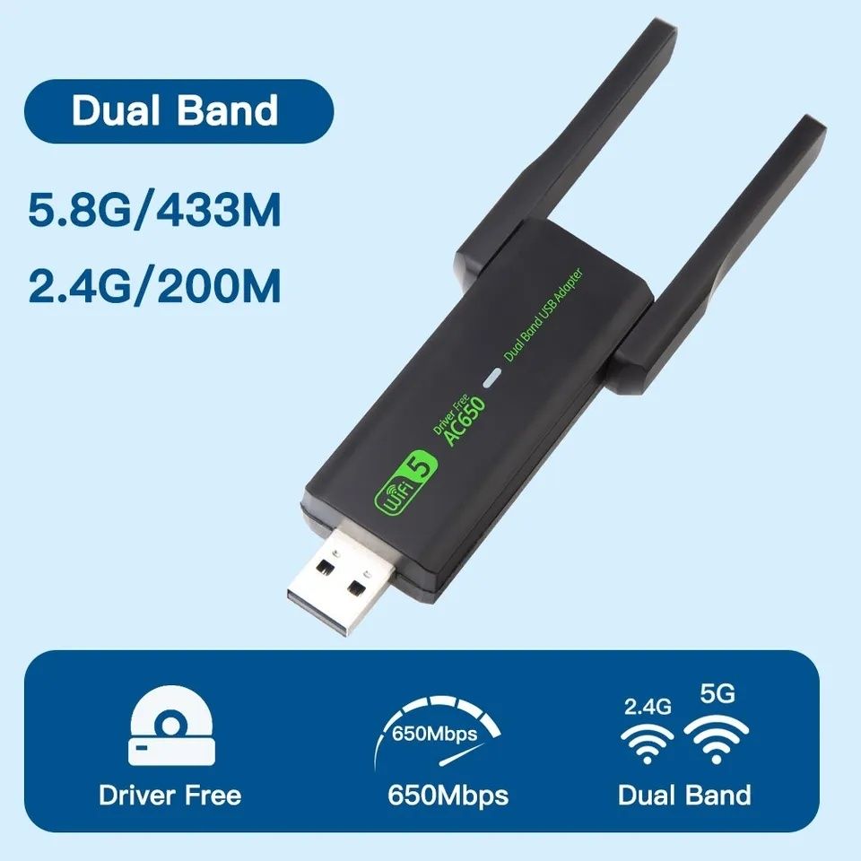 WiFi5 650 Мегабит USB-адаптер для безпроводного интернета на компьютер