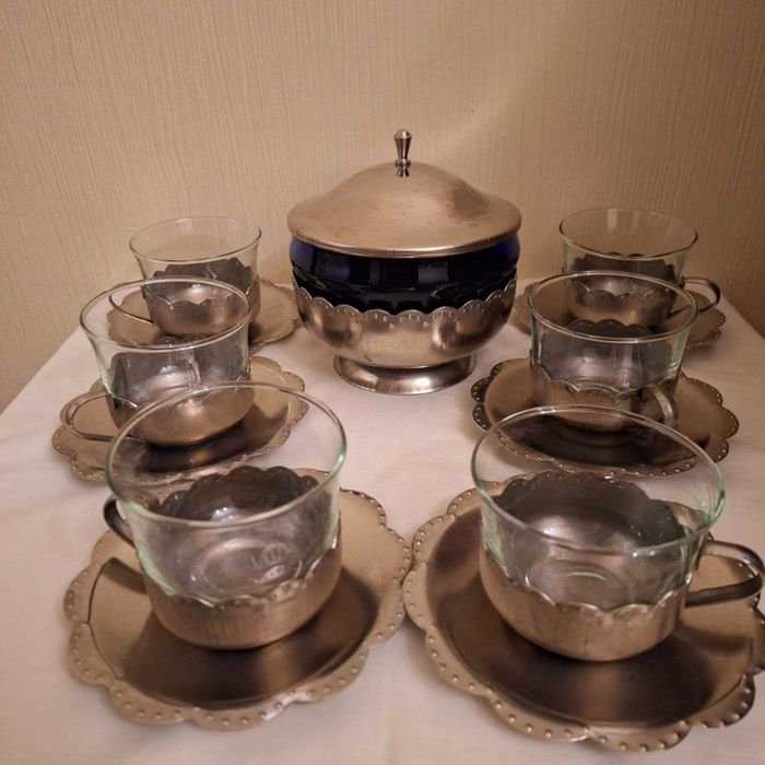 Новый Чайный набор с подстаканниками на 6 персон | СССР