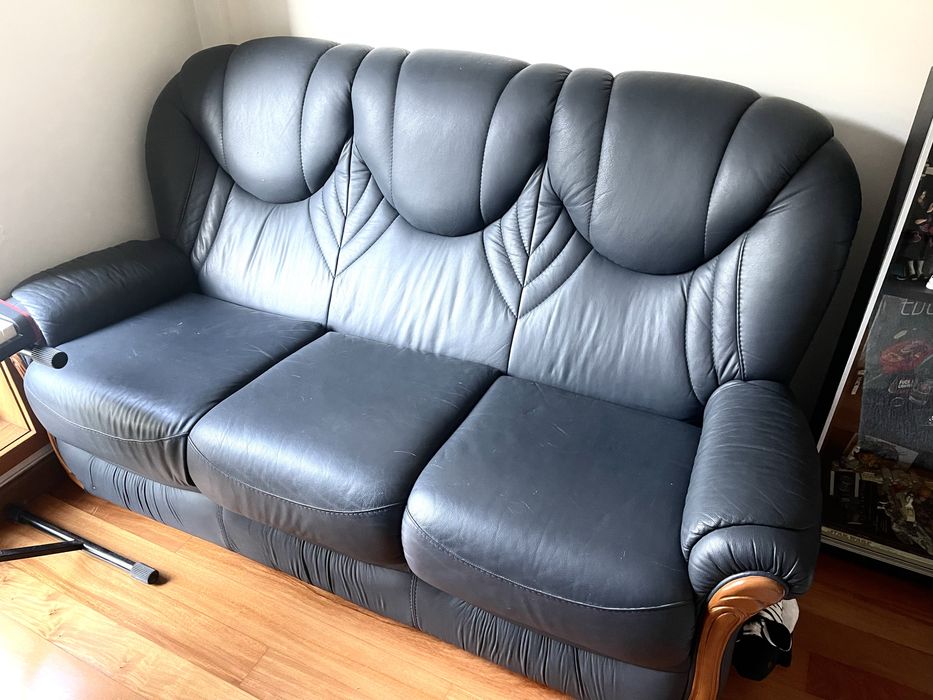 Black faux leather sofa