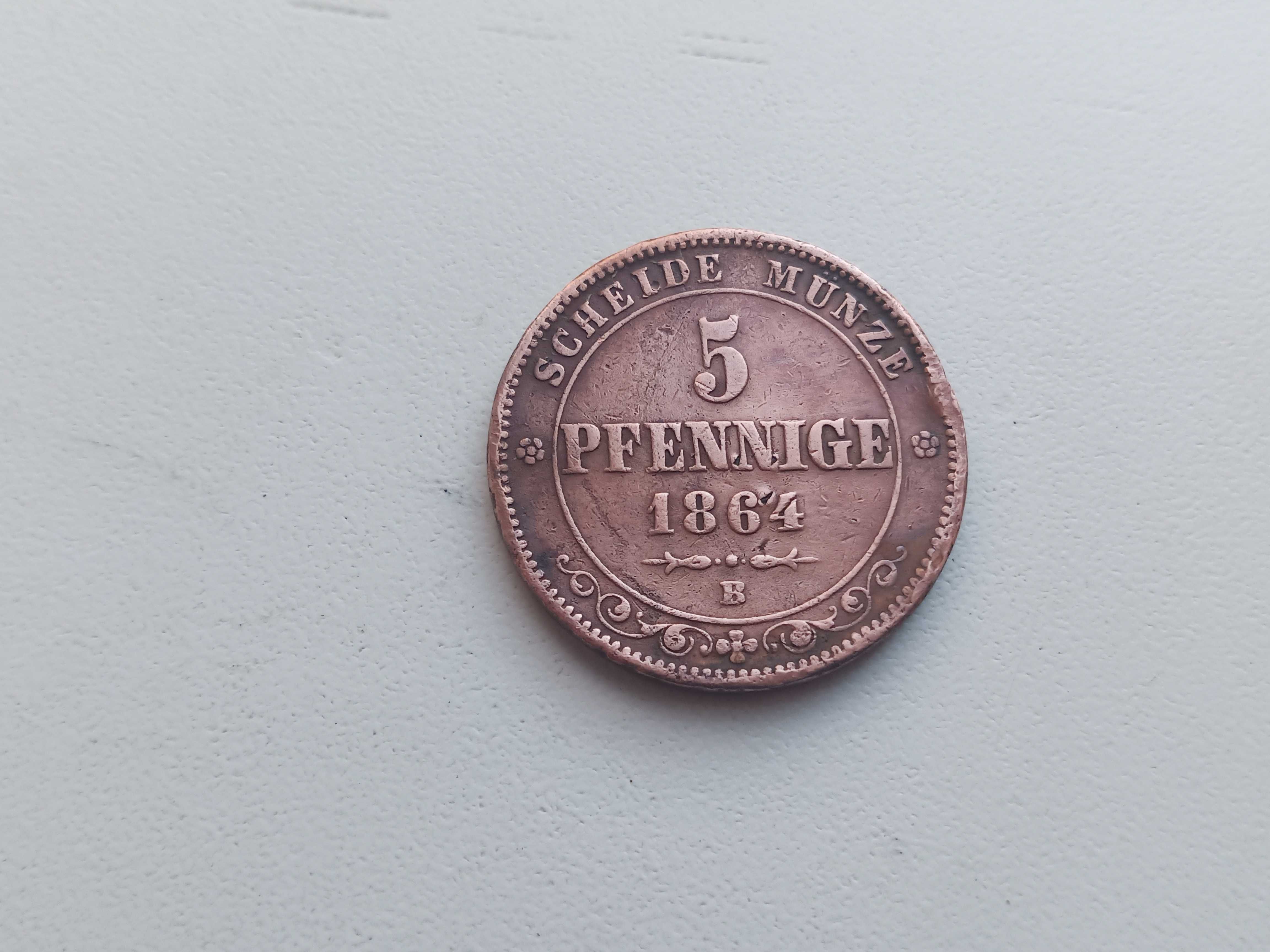 Германия (Саксония) 5 пфеннигов 1864 г.