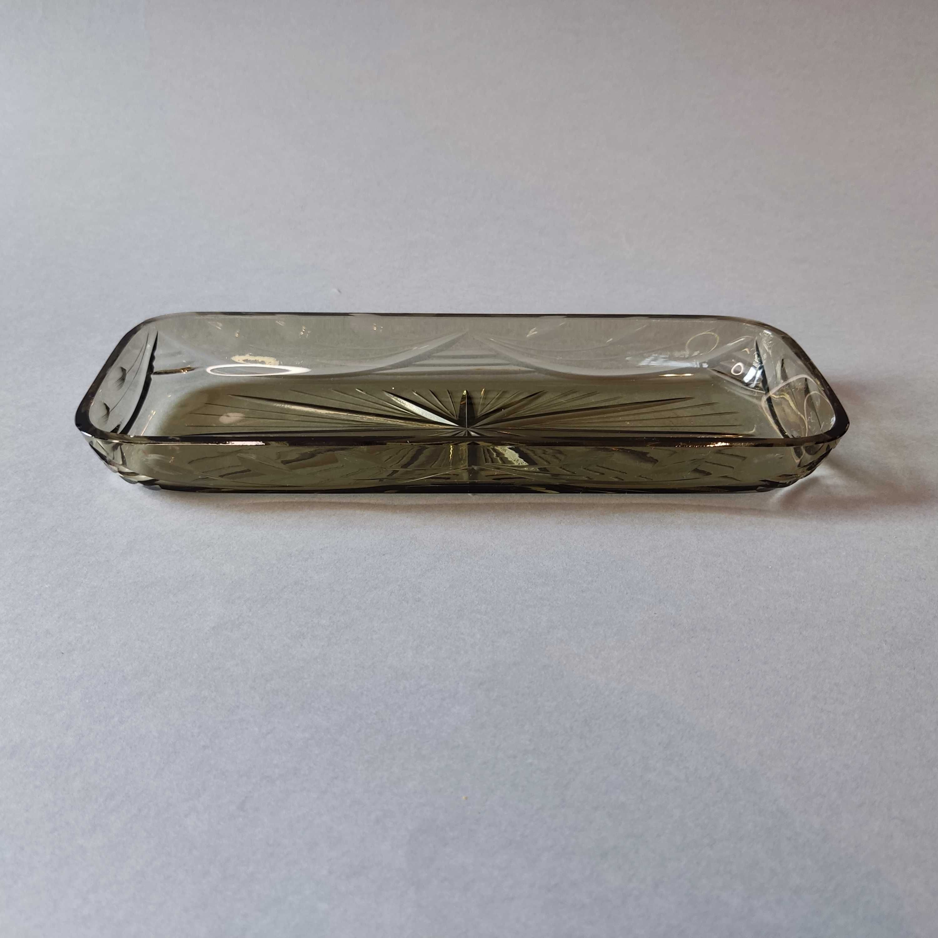 Tacka ze szkła kryształowego dymionego - Art Deco