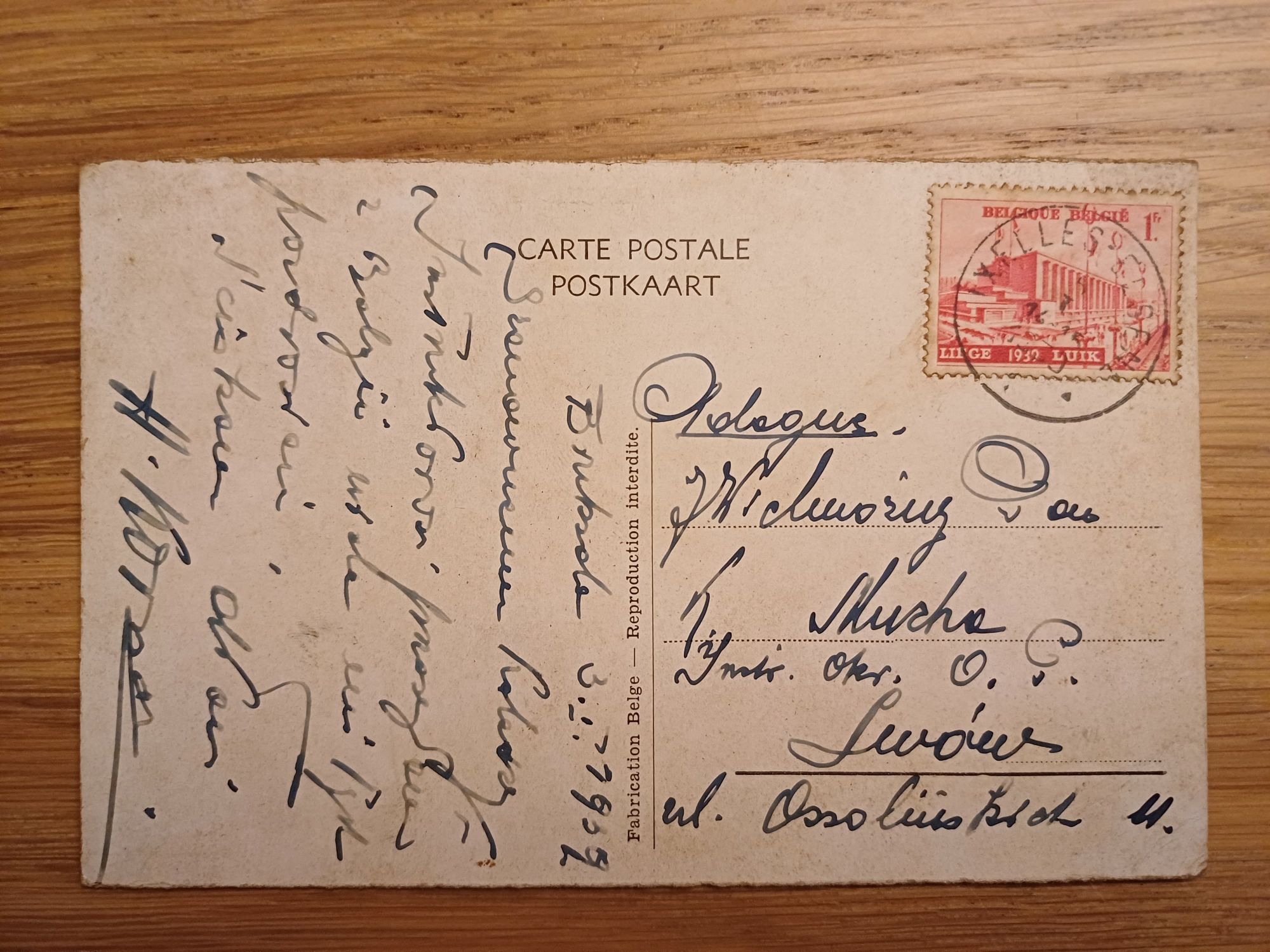 Stara pocztówka Belgia Bruksela z 1939 roku