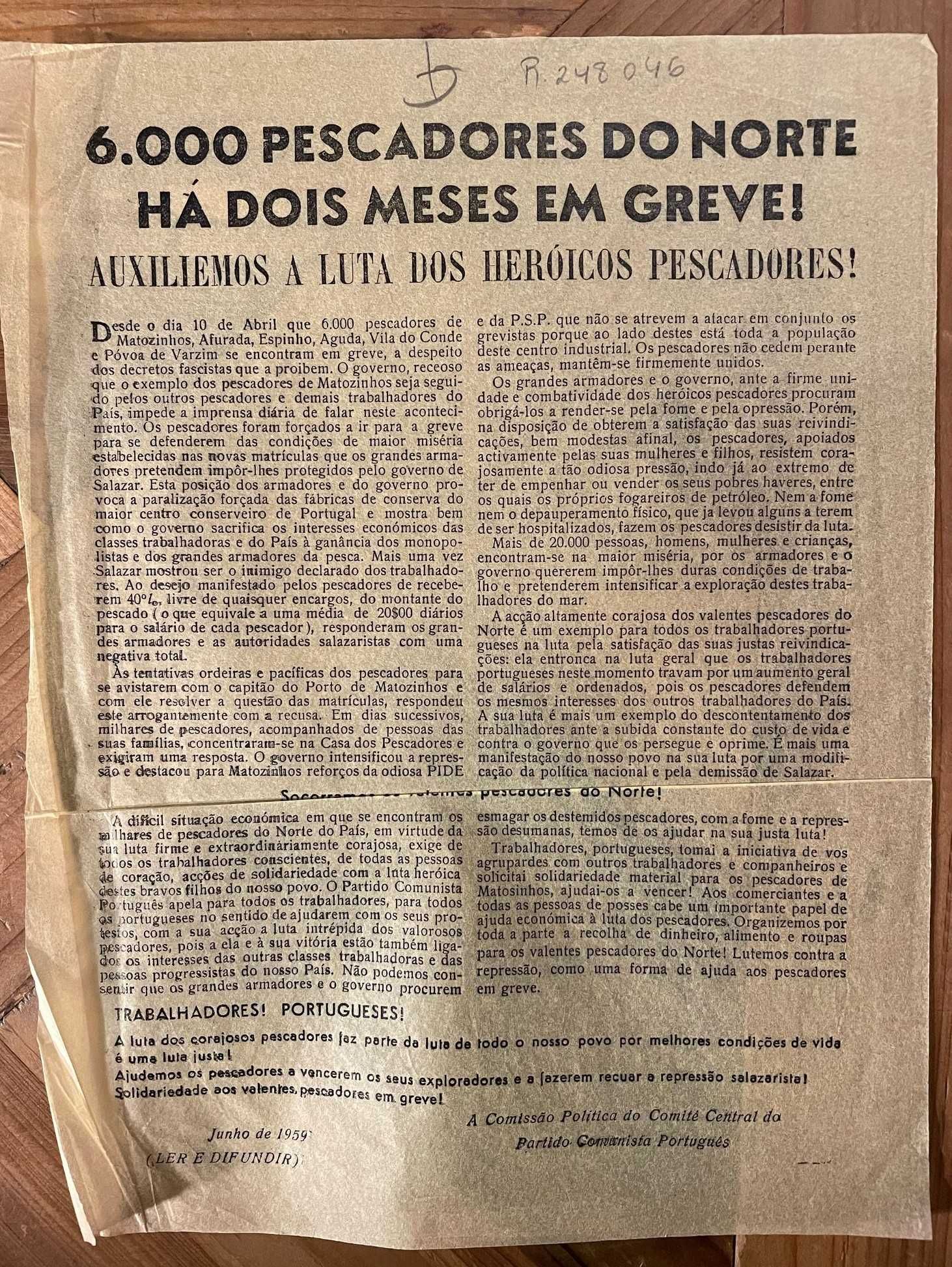2 Folhetos Clandestinos Propaganda PCP 1959 e 1960