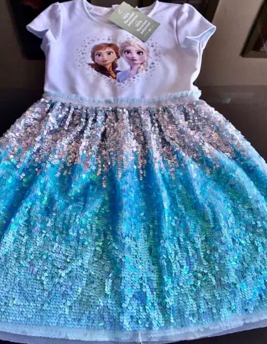 Elza, Elsa, Frozen, Kraina sukienka NOWA CEKINY 122 128