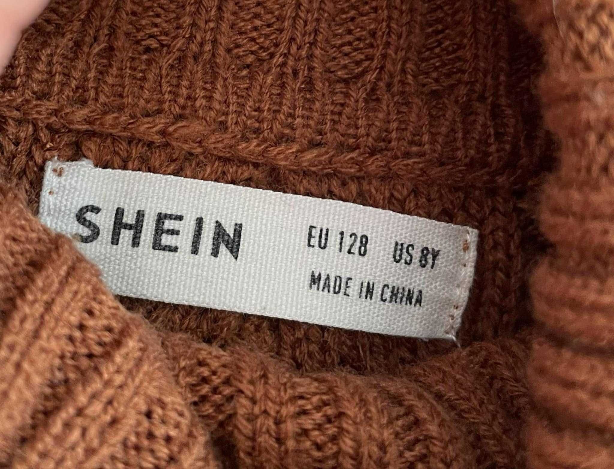 Shein 128 r. 8 sweter warkocz brązowy golf