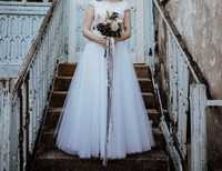 Sukienka ślubna 36 z brokatem koronkowa góra