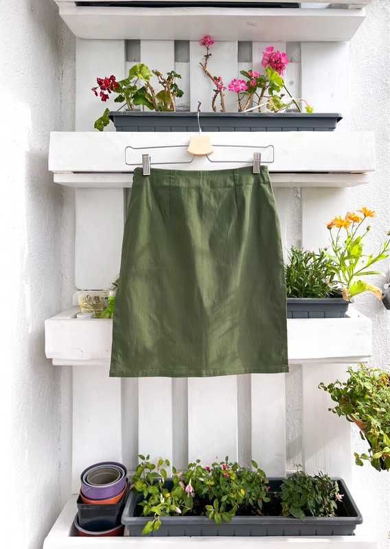 Ciemno zielona dopasowana ołówkowa spódnica z rozcięciami Vintage XS