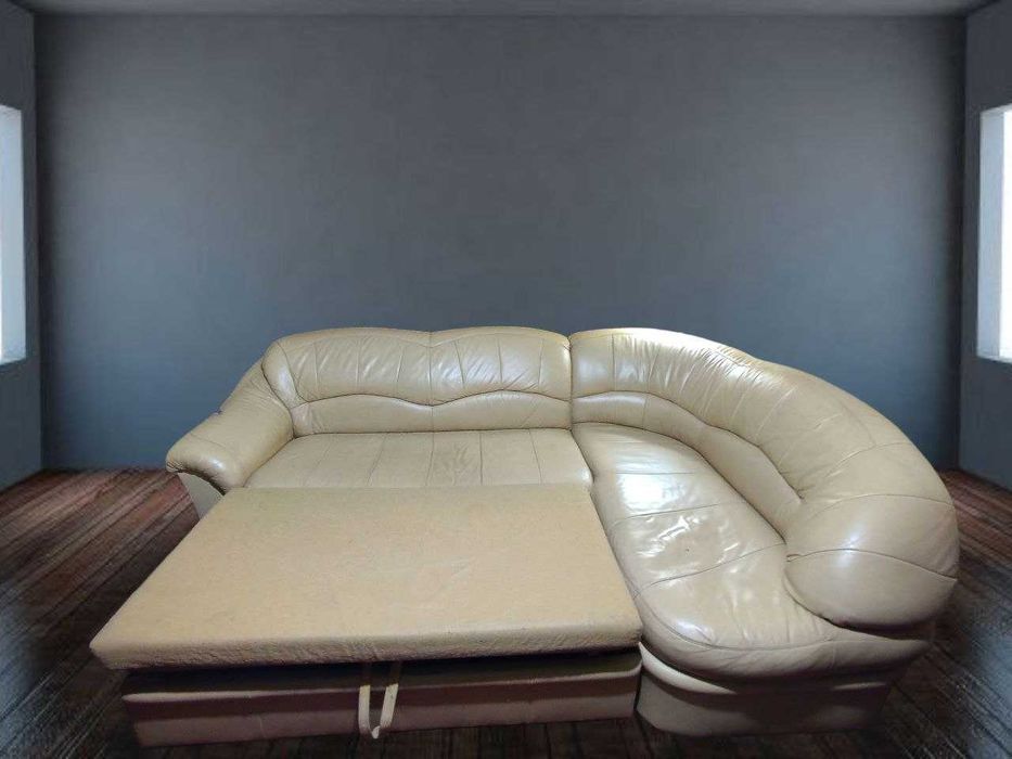 Кожаный комплект мебели угловой диван и кресло мягкий уголок