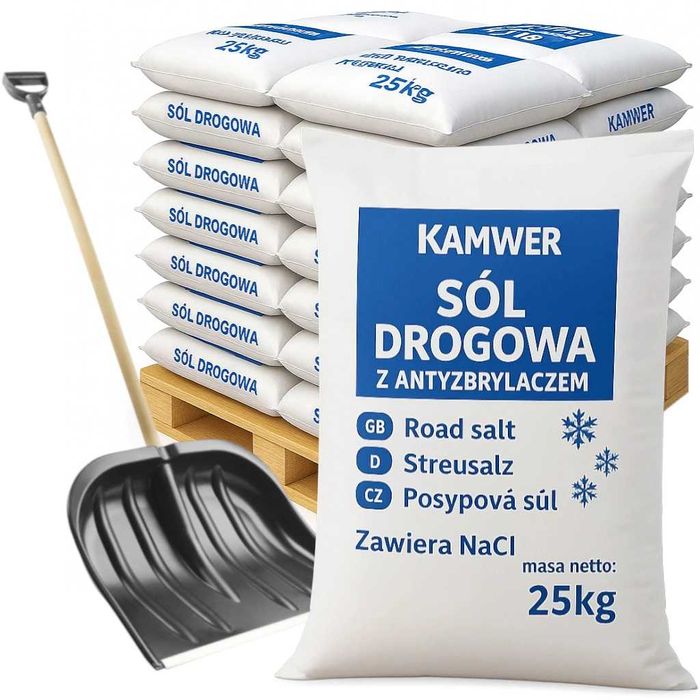 Sól drogowa Kłodawa 1000 kg (40 × 25 kg) + łopata gratis