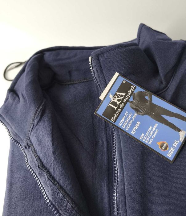 Wyprzedaż granatowy dres komplet męski bluza spodnie bez kaptura 3XL