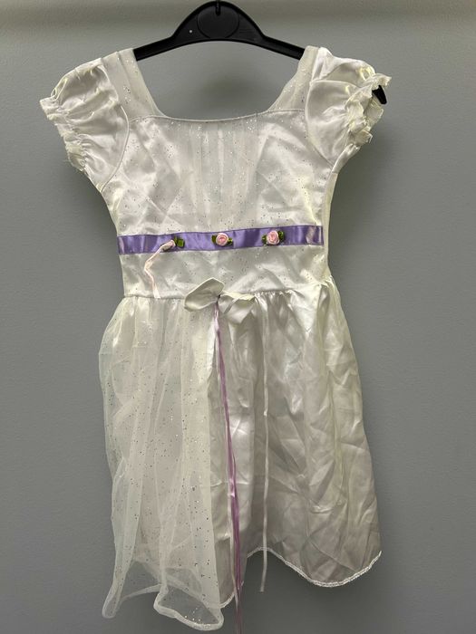 Strój przebranie Pani wiosna biała sukienka z brokatem 3/4 lata