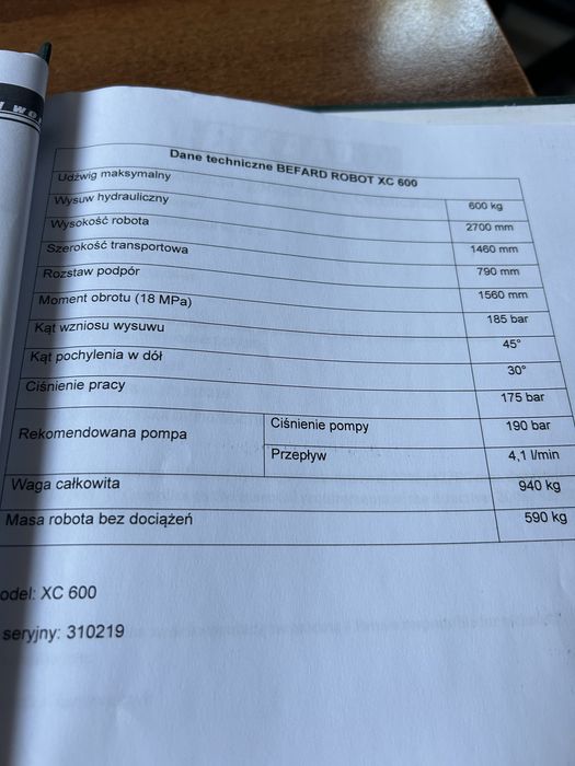 Robot BEFARD XC 600 Manipulator Próżniowy Robot Montażowy