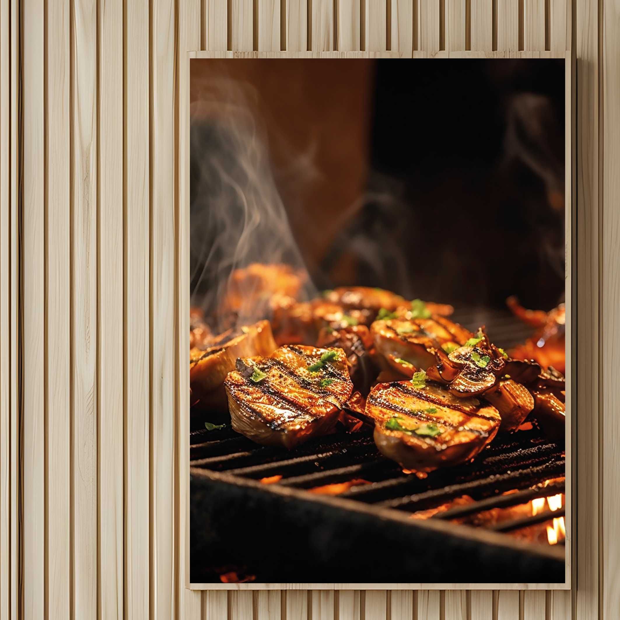 plakat reklamowy grillowane mięso na rusztach do baru i restauracji