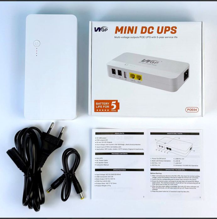 MINI UPS WGP POE04 8000mAh (USB, DC: 9V+12V; LAN: IN, OUT)