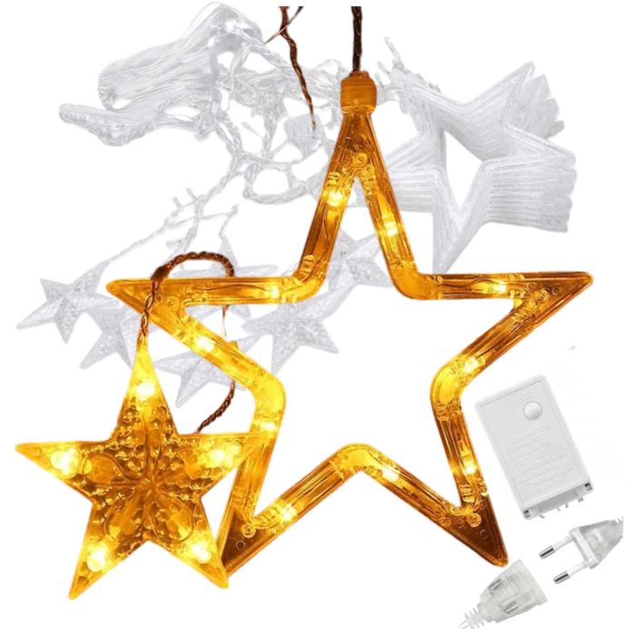 Kurtyna świetlna LED lampki świąteczne gwiazdy girlanda ciepła biel