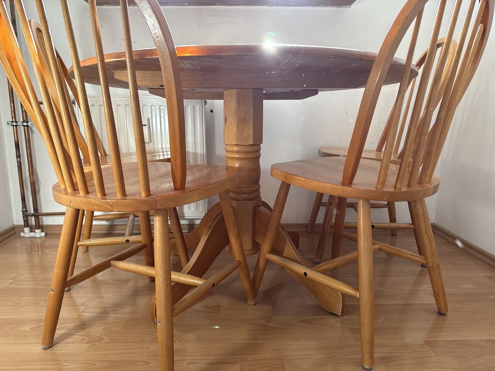 Stół okrągły Ikea 100 cm i 4 krzesła drewniany