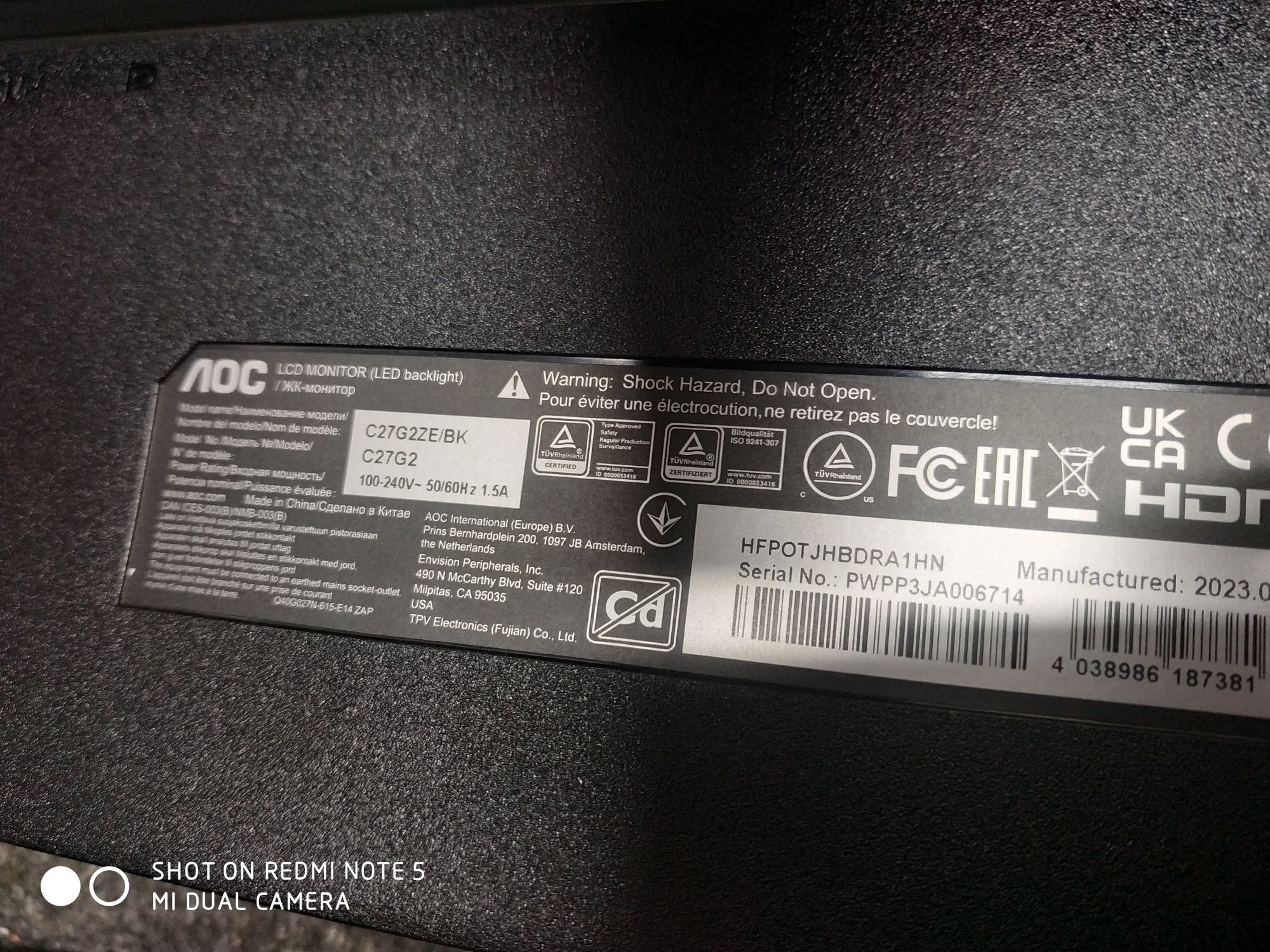 Monitor AOC C27G22E Uszkodzona matryca !