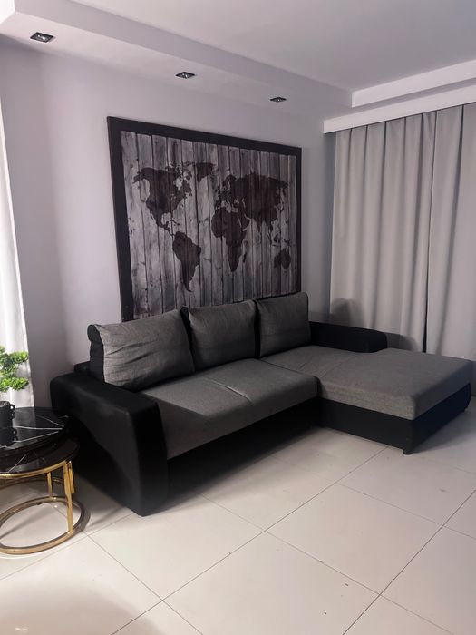 Dowóz brązowy szary Narożnik z funkcją spania łóżko Kanapa sofa