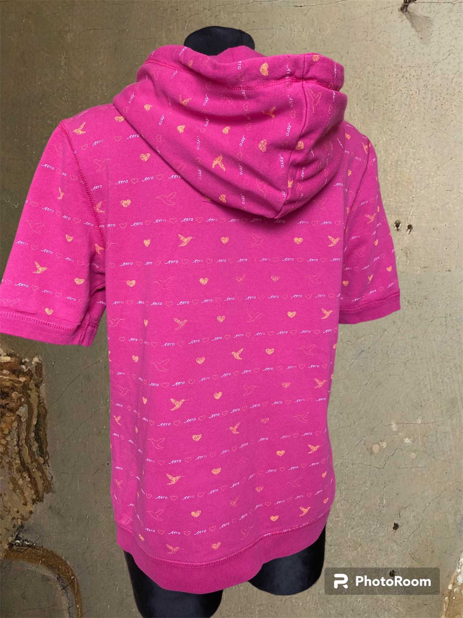 Bluza damska, na suwak, z kapturem,  krótki rękaw, różowa 100% bawełna