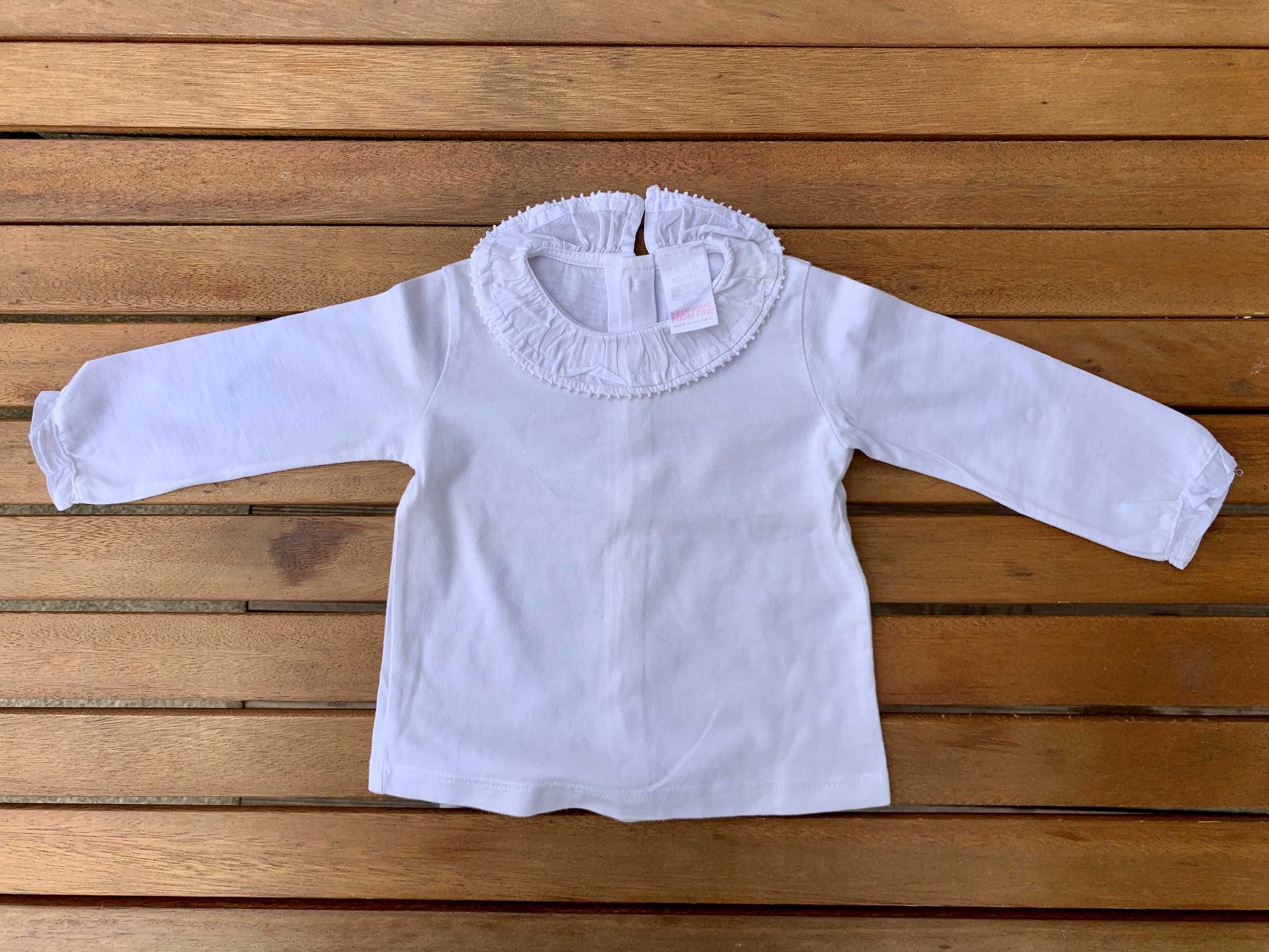 T-shirt de manga comprida, com gola, algodão, tam:0-3meses, zara