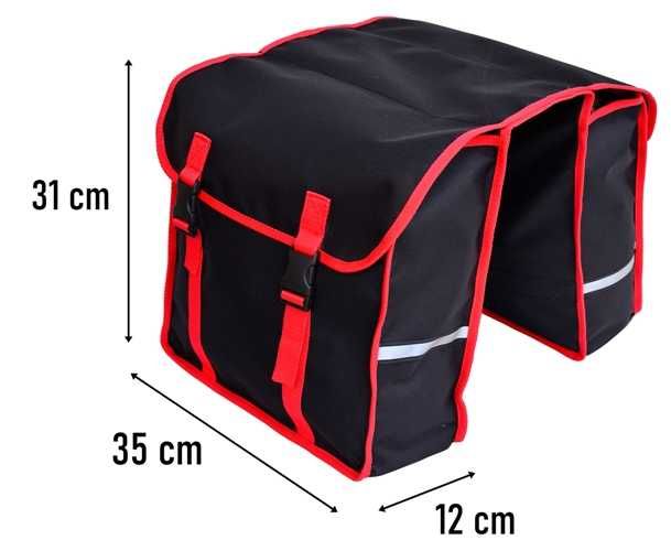 Sakwa na bagażnik, torba rowerowa 2x15L - czarno czerwona