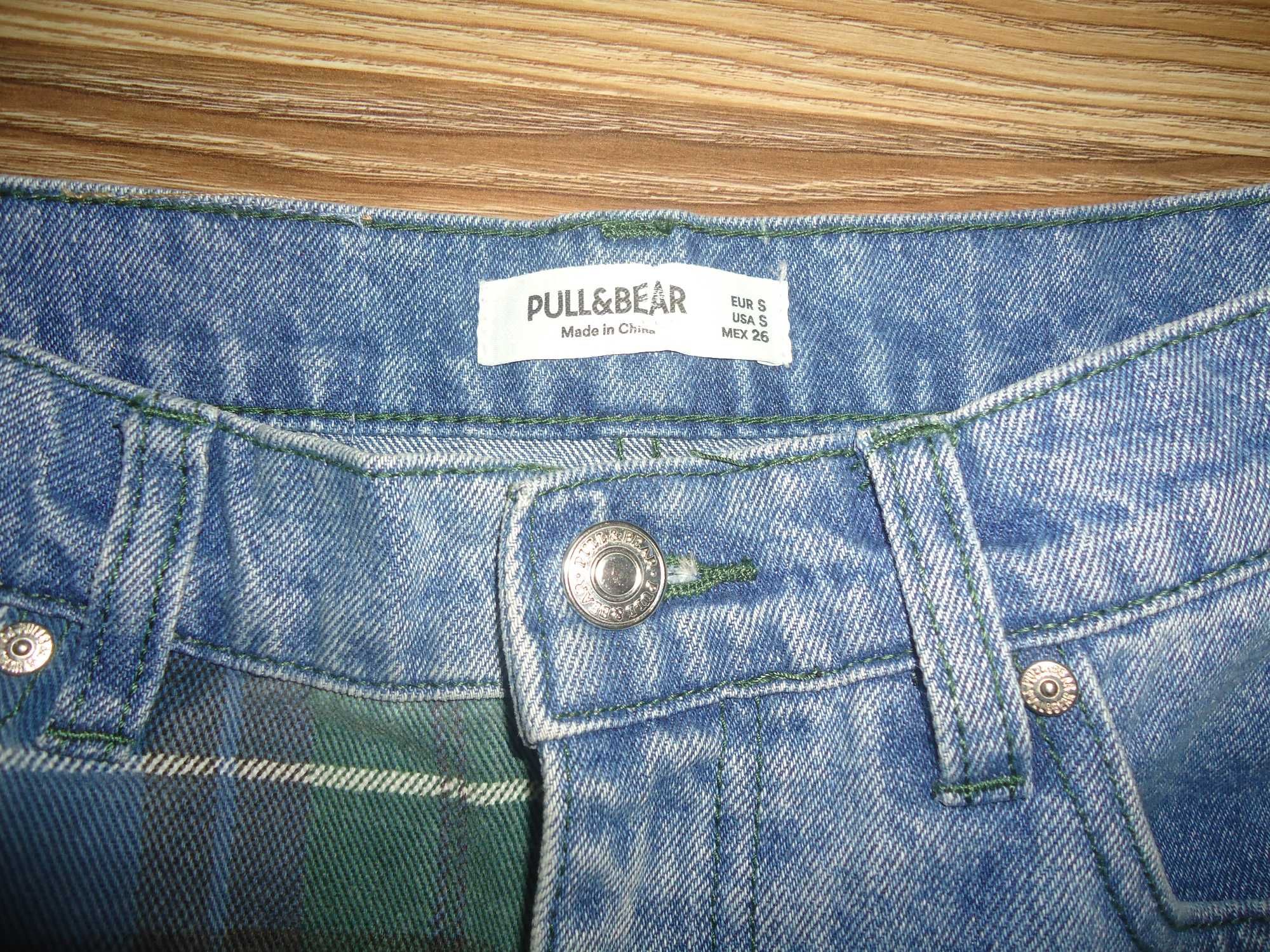 Pull&Bear Spódniczka mini jeansowa krata Rozmiar S