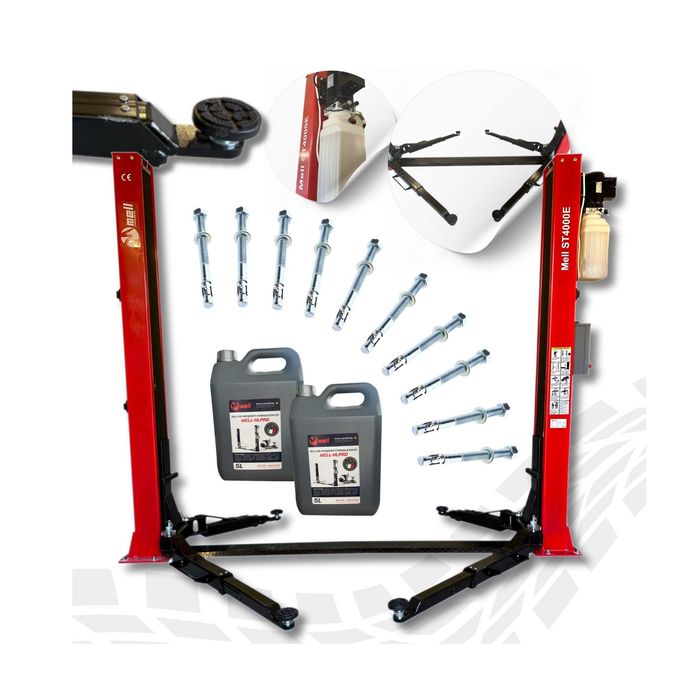 Podnośnik dwukolumnowy automatyczny 4T MELL PRO z kotwami i olejem