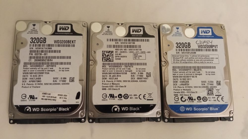 Dyski twarde HDD 320-500 GB, SATA III, 2,5 cala.