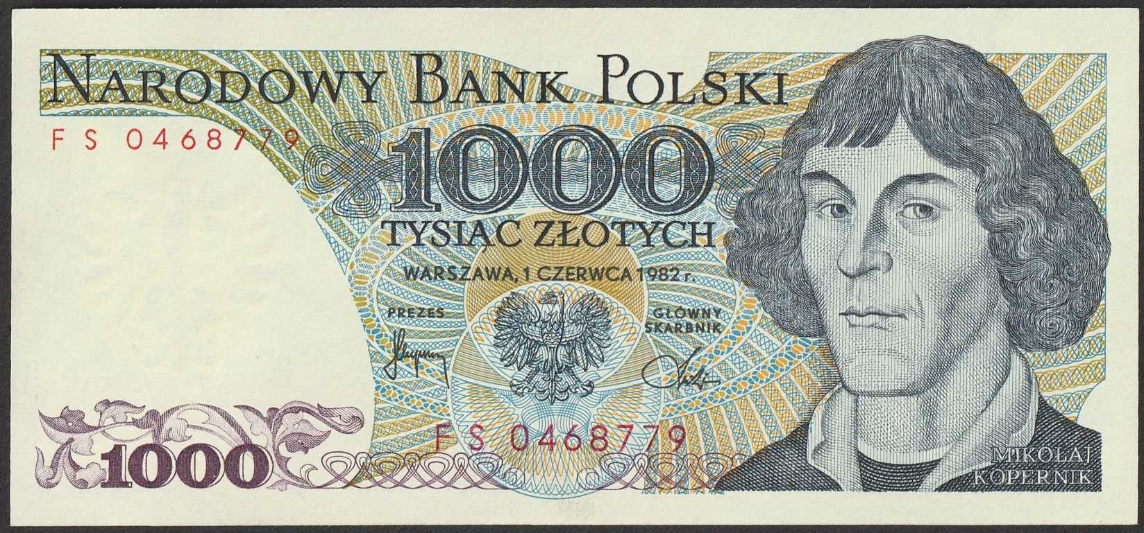 Polska 1000 złotych 1982 - Kopernik - FS - stan bankowy UNC