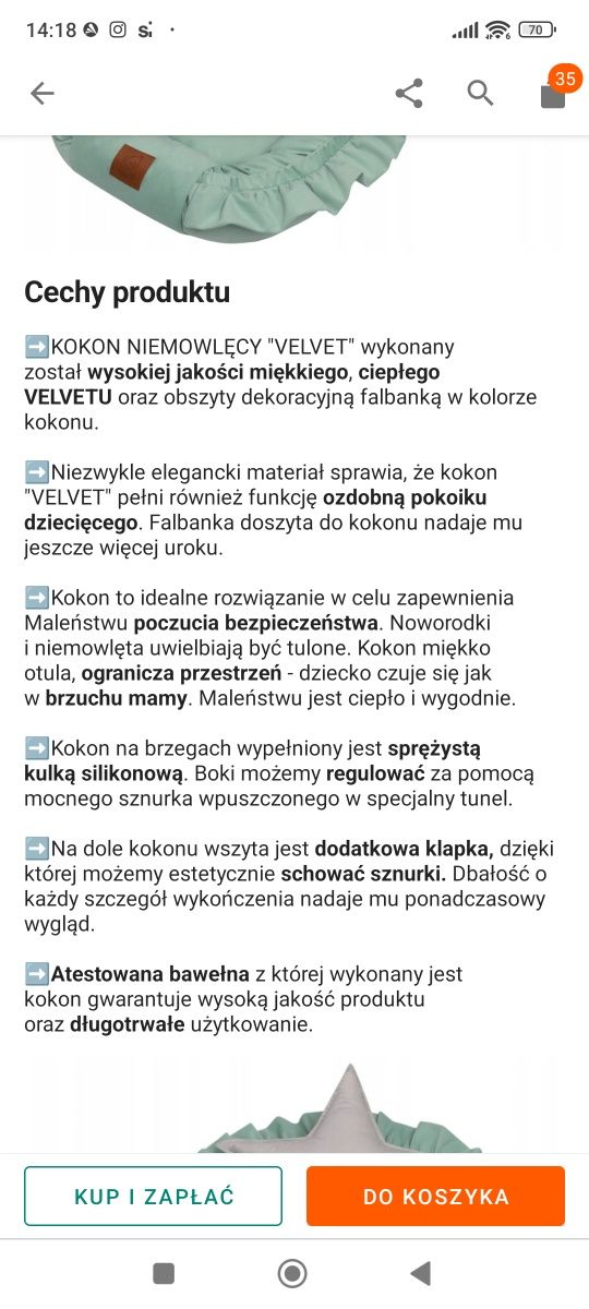 Kokon niemowlęcy welwet ze ściągaczem rozkładany Infantilo