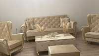 zestaw CHESTERFIELD kanapa sofa rozkładana z fotelami uszak 3+1+1 pik