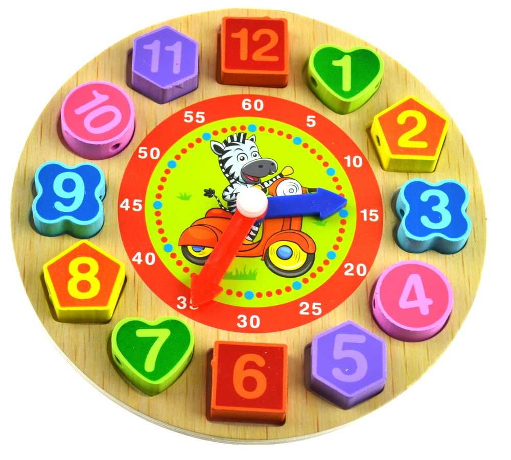 Zegar drewniany układanka edukacyjna sorter nauka godzin kształtów