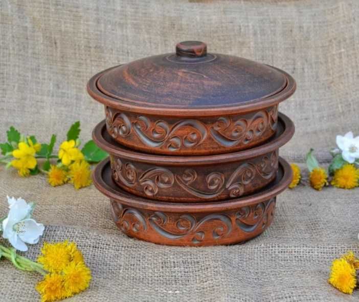 Духовий набір глиняний для запікання посуд жаровня каструля 3в1 горщик