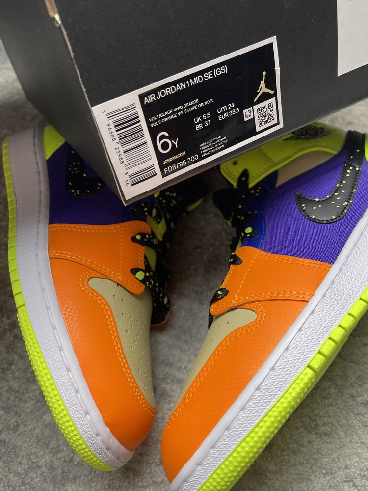 Nike Air Jordan 1 Mid Volt Black Vivid Orange 37.5 *NOWE*