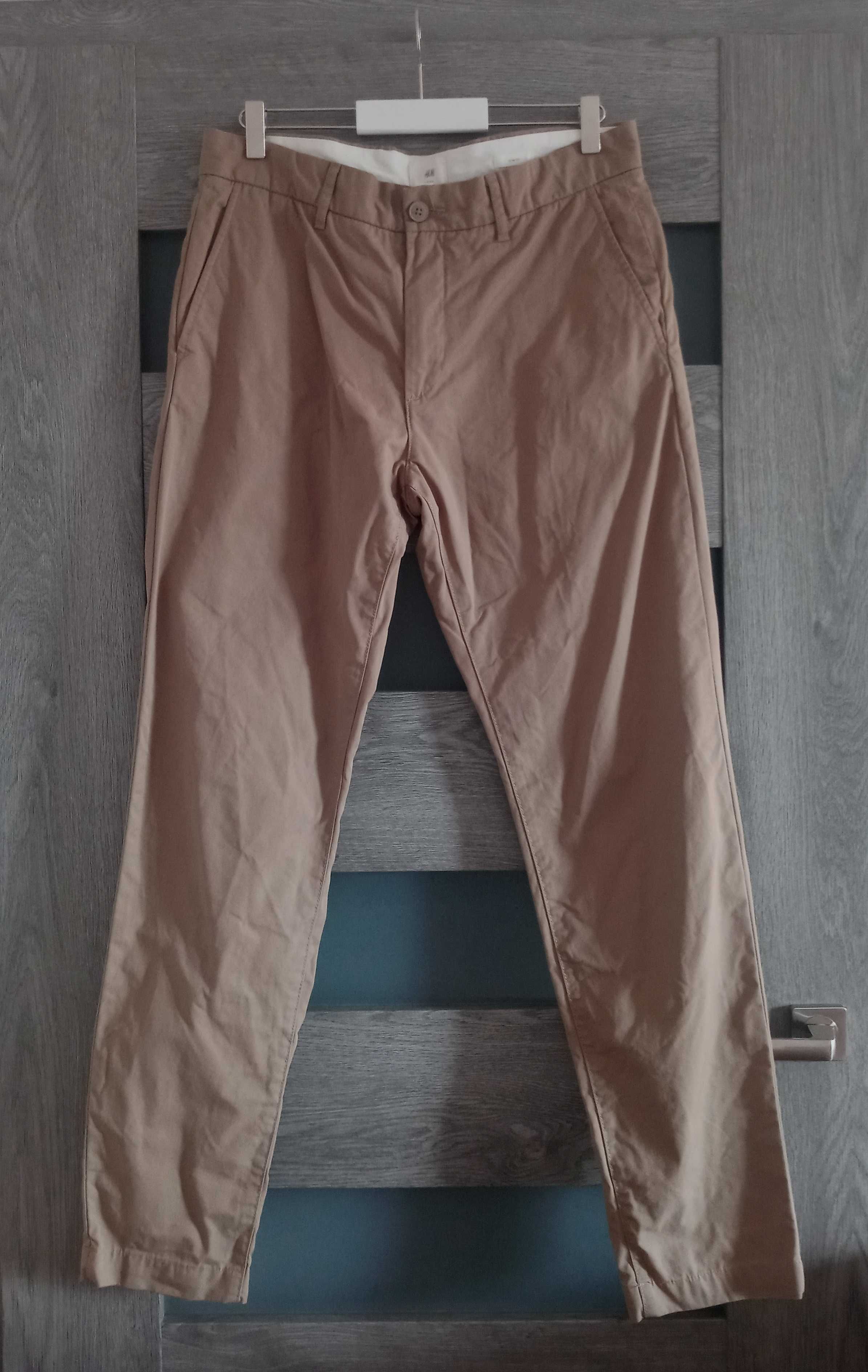 H&M L.O.G.G. beżowe spodnie chinosy camel slim fit 32