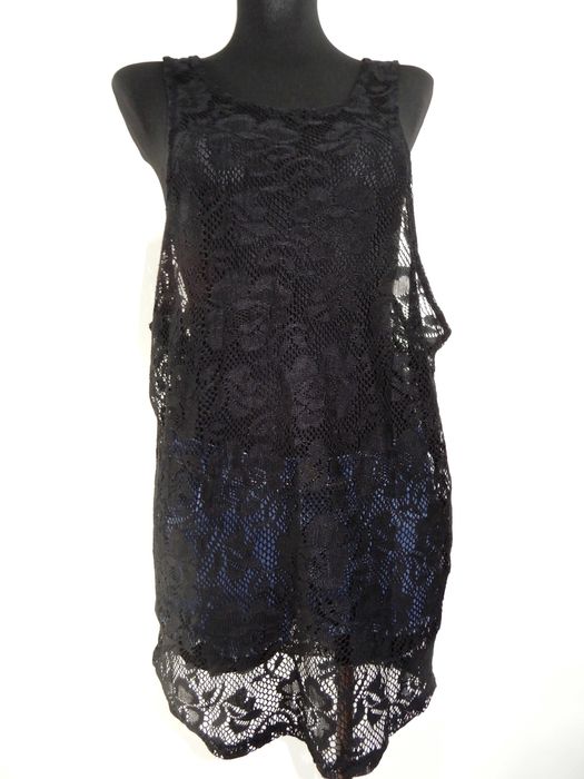 Tunika sukienka plażowa czarna wzór kwiaty Ocean Club 38 40 M L