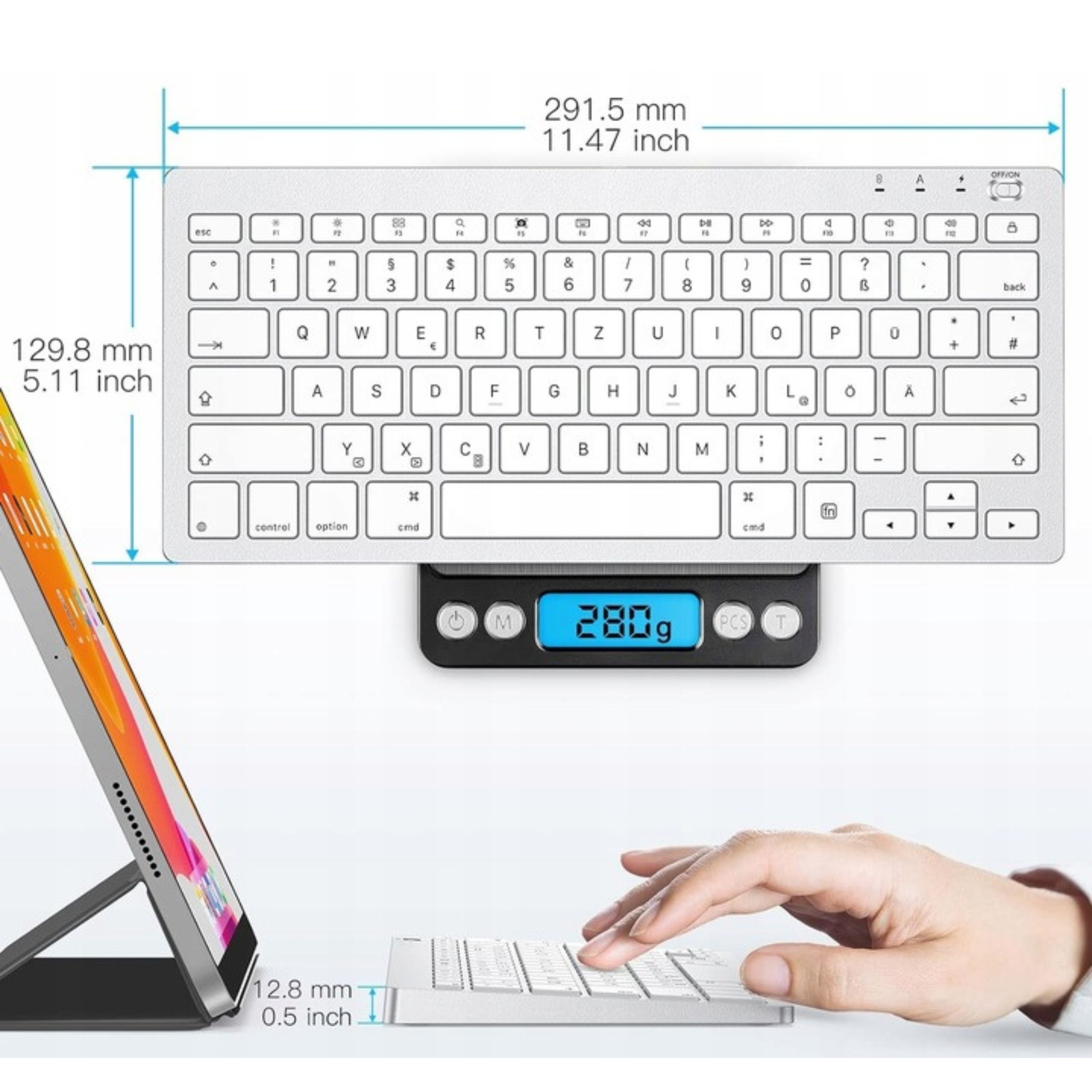 Ultra cienka Klawiatura Bluetooth Qwertz DE Srebrna
