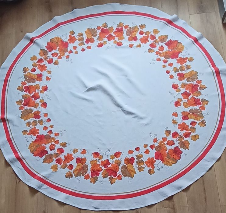 Obrus lniany jesienny - średnica 165 cm
