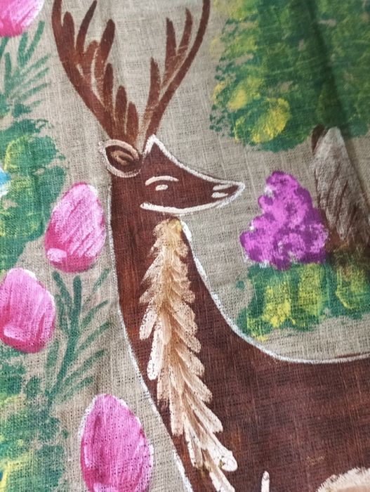 Obraz handmade PRL lata 60  makatka malowany  na lnie