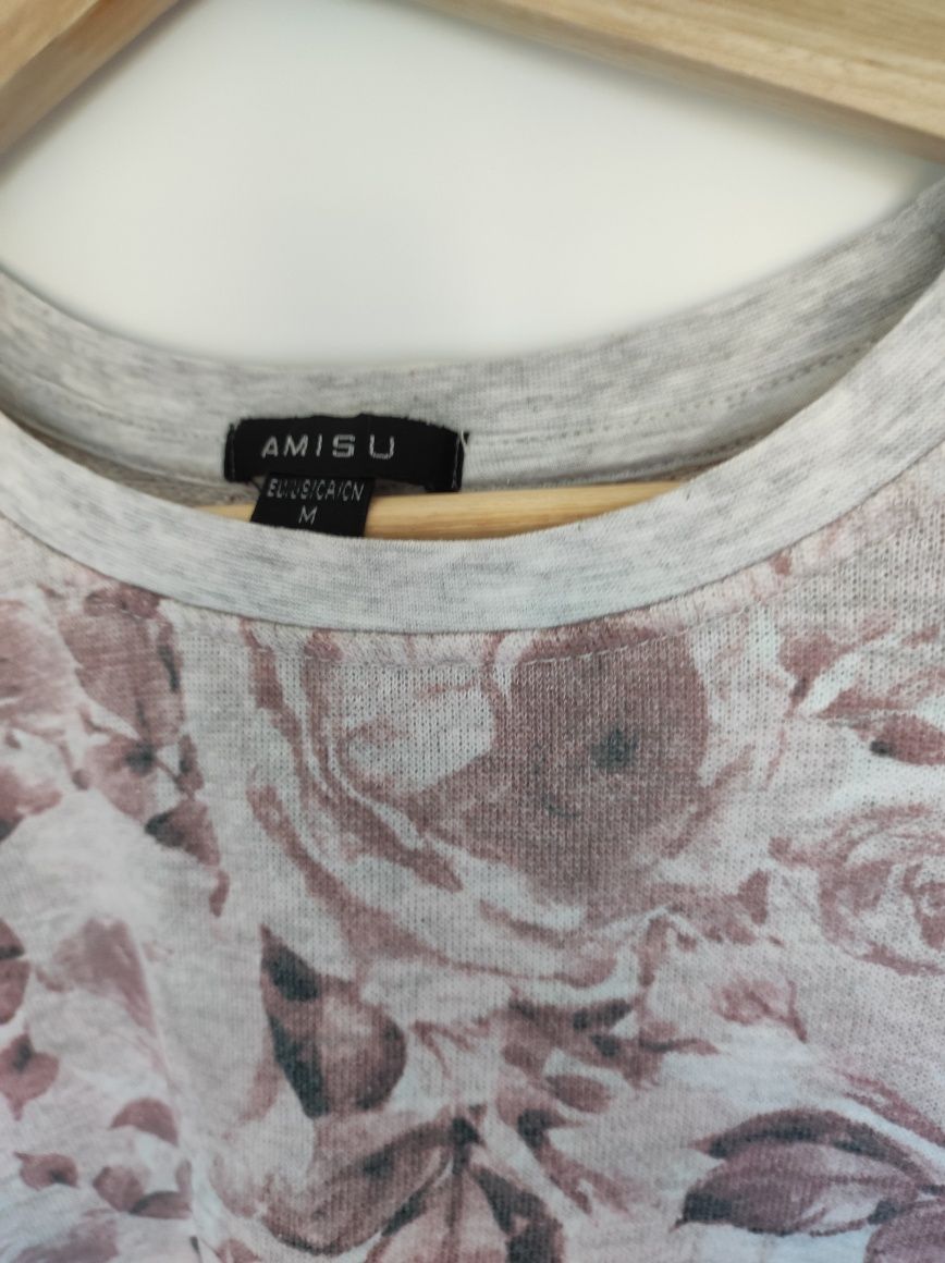 Bluza w kwiaty szaro-różowa