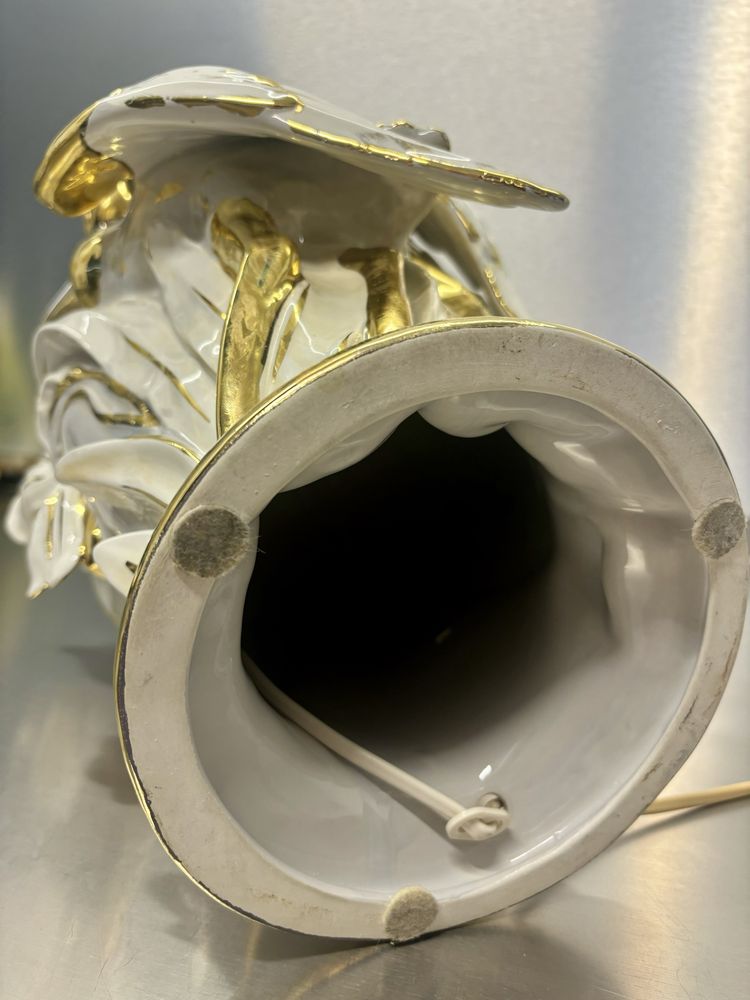 Niesamowita Lampa Paridom Wielka Porcelanowa Rzeźba Czaple złocona 24k