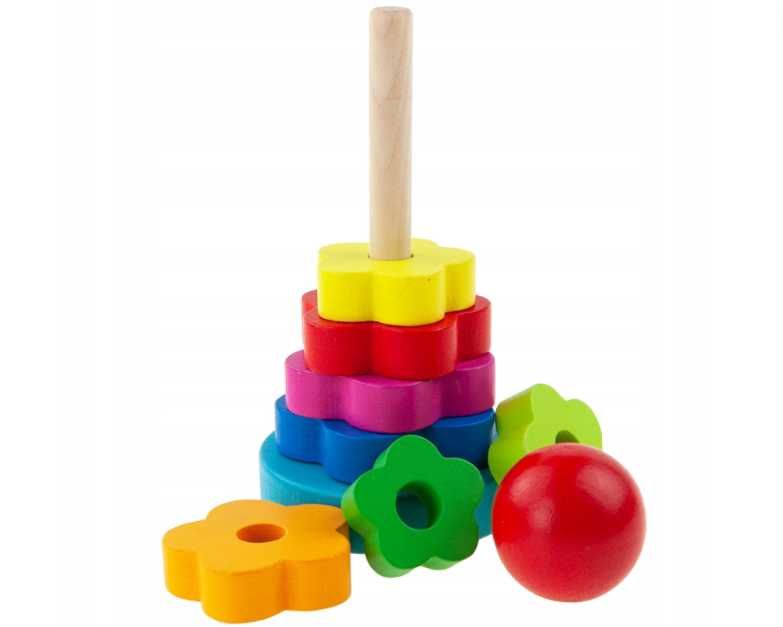 Zabawka dla dzieci klocki drewniane piramidka wieża układanka sorter